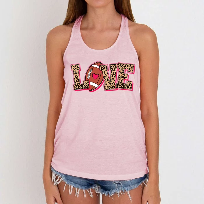 Love Heart Football Sports Fan Cute Leopard Print Women's Knotted Racerback Tank