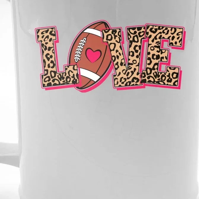 Love Heart Football Sports Fan Cute Leopard Print Front & Back Beer Stein