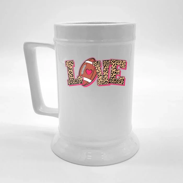 Love Heart Football Sports Fan Cute Leopard Print Front & Back Beer Stein