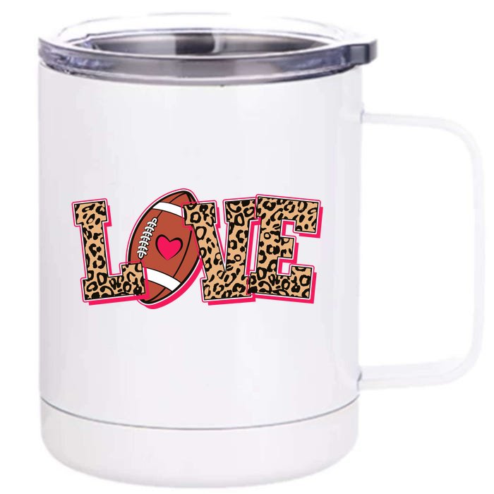 Love Heart Football Sports Fan Cute Leopard Print Front & Back 12oz Stainless Steel Tumbler Cup