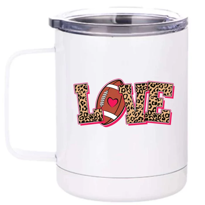 Love Heart Football Sports Fan Cute Leopard Print Front & Back 12oz Stainless Steel Tumbler Cup