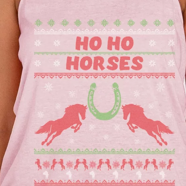 Love Horses Funny Christmas Santa Ugly Christmas Great Gift Women's Knotted Racerback Tank