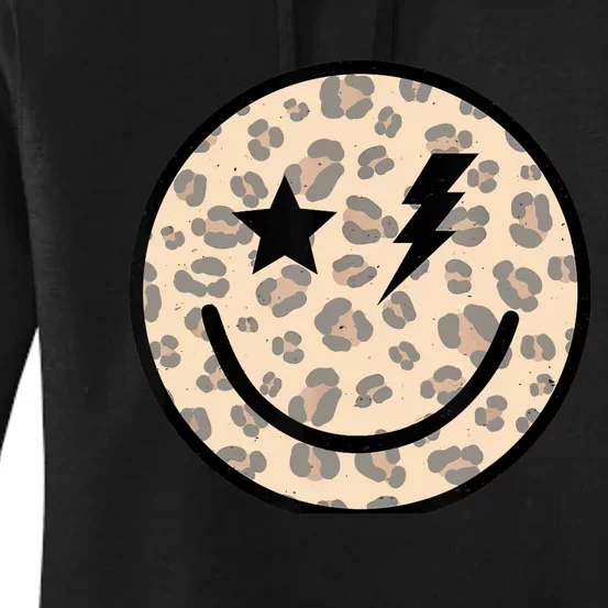 Leopard Happy Face Funny Retro Groovy Smile Face Meme Trendy Women's Pullover Hoodie