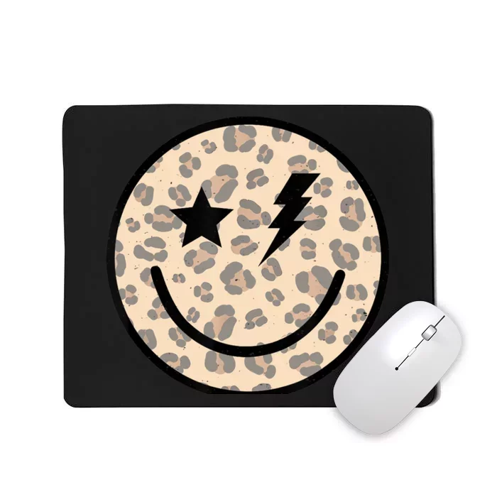 Leopard Happy Face Funny Retro Groovy Smile Face Meme Trendy Mousepad