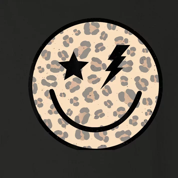 Leopard Happy Face Funny Retro Groovy Smile Face Meme Trendy Toddler Long Sleeve Shirt