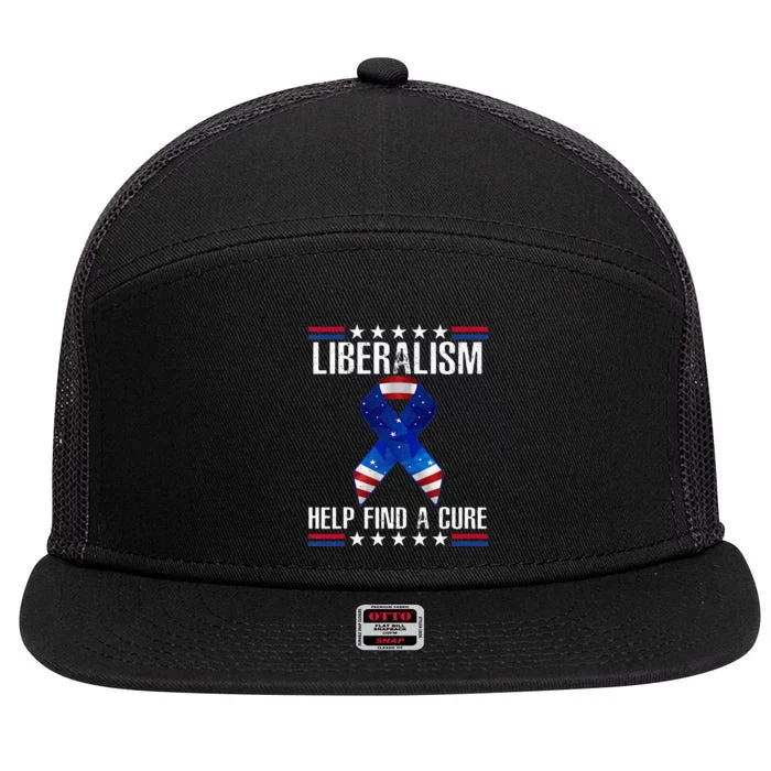 Liberalism Help Find The Cure USA Ribbon Funny Political 7 Panel Mesh Trucker Snapback Hat