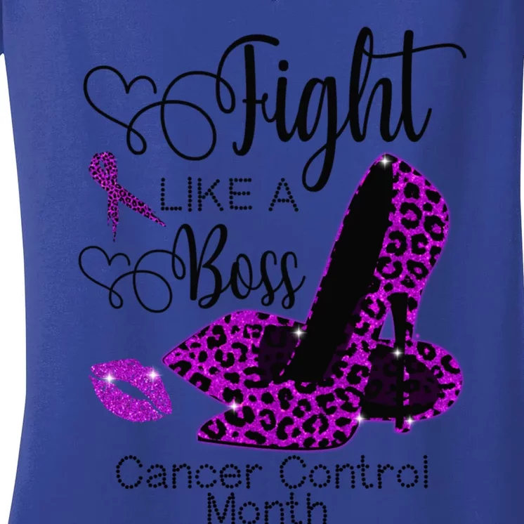 Leopard Heels Fight Like A Boss Cancer Control Month Cute Gift Women's V-Neck T-Shirt