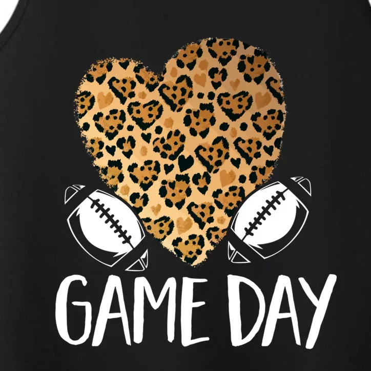 Leopard Heart Football Mom Game Day Gift Performance Tank