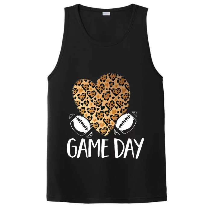 Leopard Heart Football Mom Game Day Gift Performance Tank