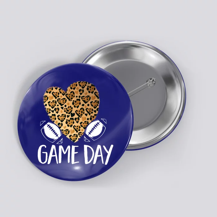 Leopard Heart Football Mom Game Day Gift Button