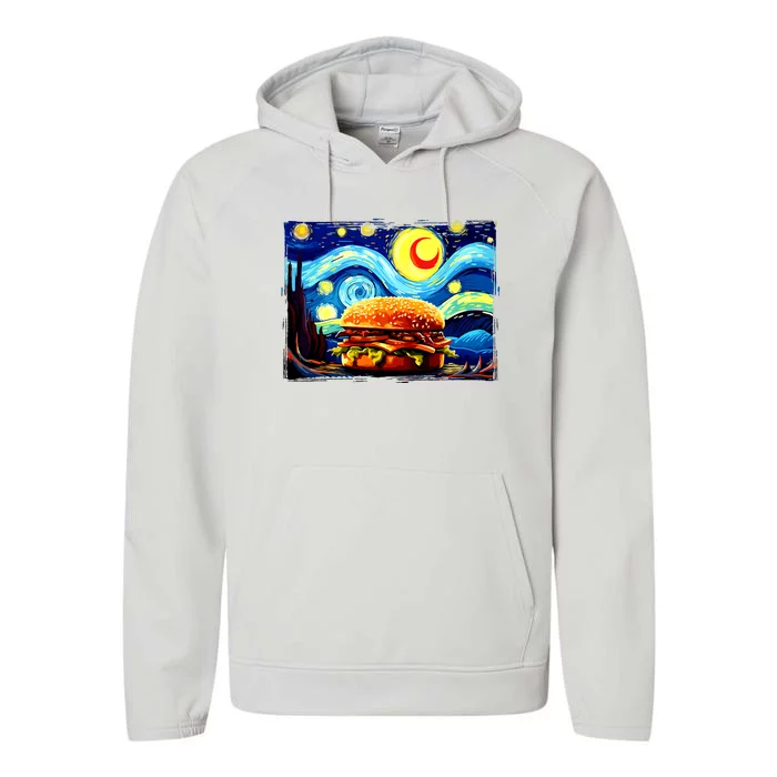 Love Hamburger Food Burger Van Gogh Performance Fleece Hoodie