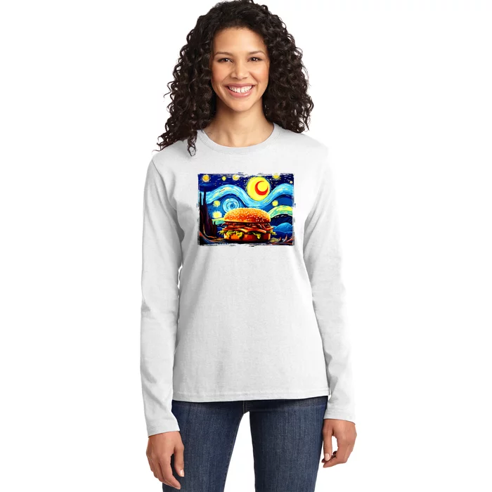 Love Hamburger Food Burger Van Gogh Ladies Long Sleeve Shirt