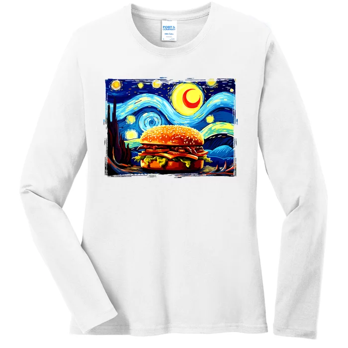 Love Hamburger Food Burger Van Gogh Ladies Long Sleeve Shirt