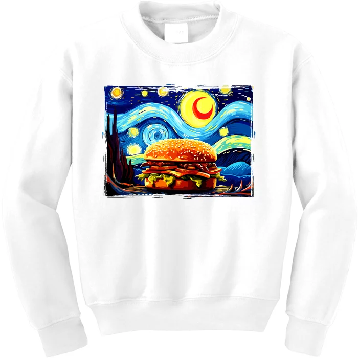 Love Hamburger Food Burger Van Gogh Kids Sweatshirt