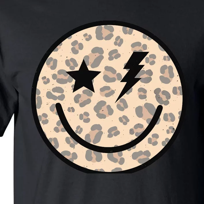 Leopard Happy Face Funny Retro Groovy Smile Face Meme Trendy Tall T-Shirt