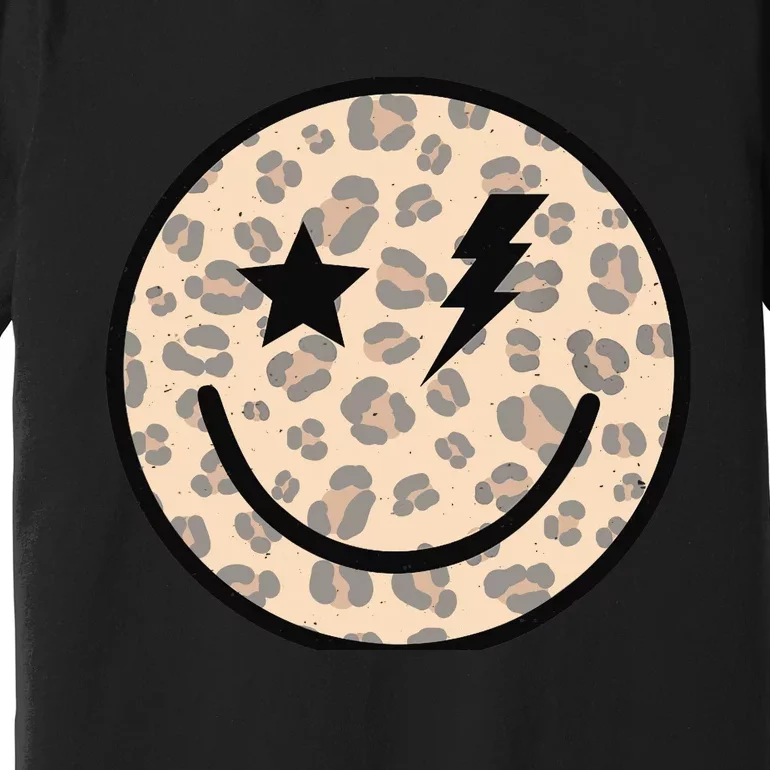 Leopard Happy Face Funny Retro Groovy Smile Face Meme Trendy Premium T-Shirt