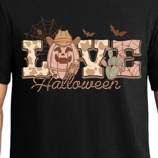 Love Halloween Ghost Pumpkin Cow Hat Cactus Bats Western Gift Pajama Set