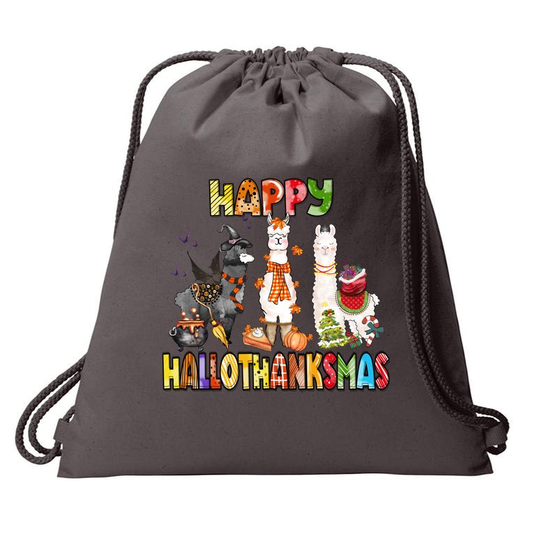 Llama Happy Hallothanksmas Halloween Thanksgiving Xmas Drawstring Bag