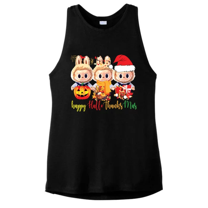 Labubu Happy Hallothanksmas Labubu Lovers Group Matching Ladies Tri-Blend Wicking Tank