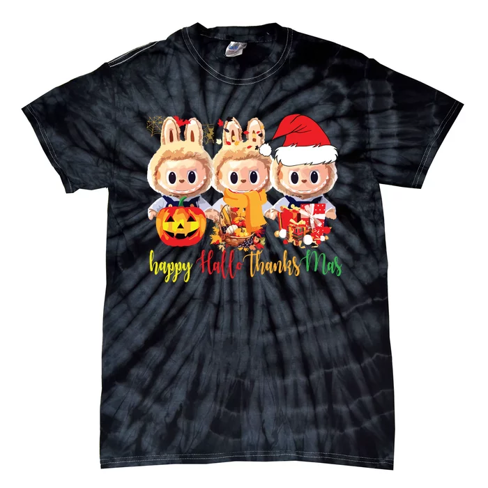 Labubu Happy Hallothanksmas Labubu Lovers Group Matching Tie-Dye T-Shirt