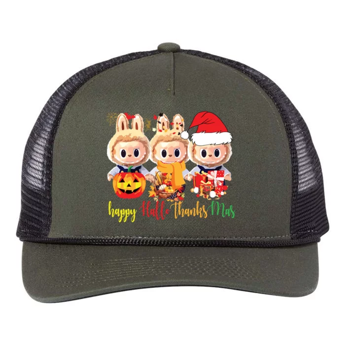 Labubu Happy Hallothanksmas Labubu Lovers Group Matching Retro Rope Trucker Hat Cap