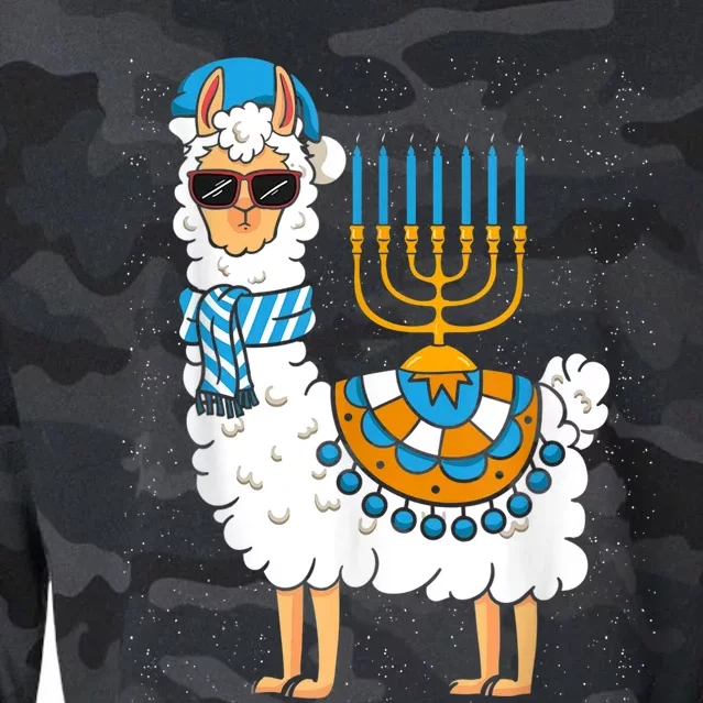 LLama Hanukkah Happy Hanukah Funny Pajama Family Matching Cropped Pullover Crew