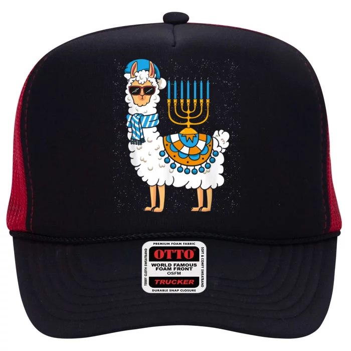 LLama Hanukkah Happy Hanukah Funny Pajama Family Matching High Crown Mesh Trucker Hat