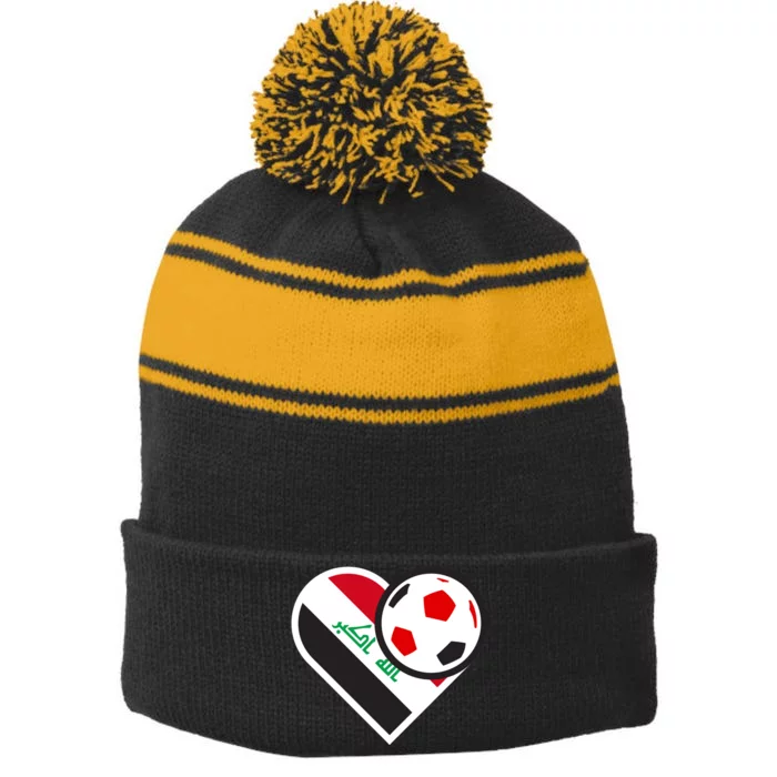 Love Heart Iraqi Futbol Soccer Team Stripe Pom Pom Beanie