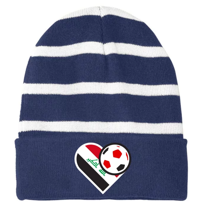 Love Heart Iraqi Futbol Soccer Team Striped Beanie with Solid Band