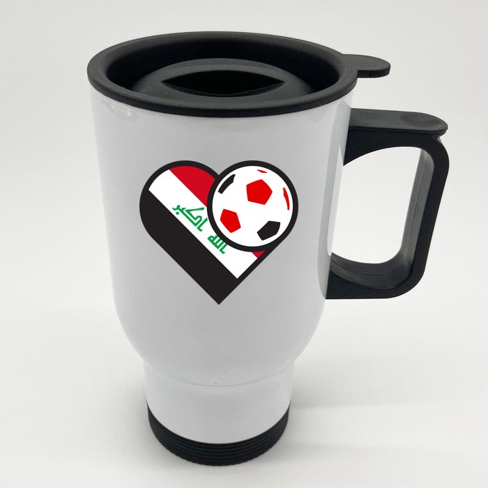 Love Heart Iraqi Futbol Soccer Team Front & Back Stainless Steel Travel Mug