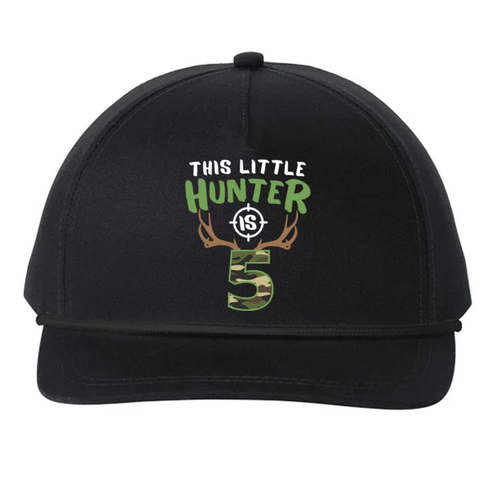 Little Hunter Is 5 Birthday Boys 5th Birthday Deer Hunter Snapback Five-Panel Rope Hat