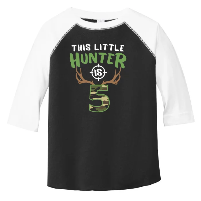 Little Hunter Is 5 Birthday Boys 5th Birthday Deer Hunter Toddler Fine Jersey T-Shirt