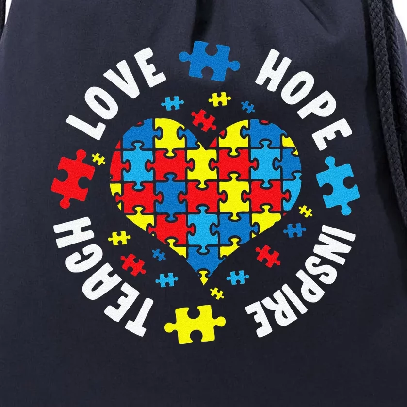 Love Hope Inspire Teach Autism Awareness Gift Drawstring Bag