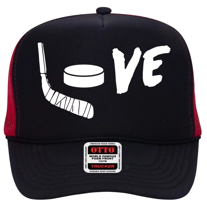 Love Hockey Ice Hockey Shirts & Gift For Hockey Fans High Crown Mesh Trucker Hat