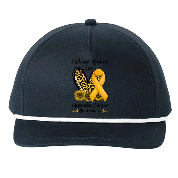 Leopard Heart I Wear Amber For Appendix Cancer Awareness Snapback Five-Panel Rope Hat