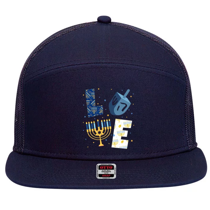 Love Hanukkah Jewish Festive Holiday 7 Panel Mesh Trucker Snapback Hat