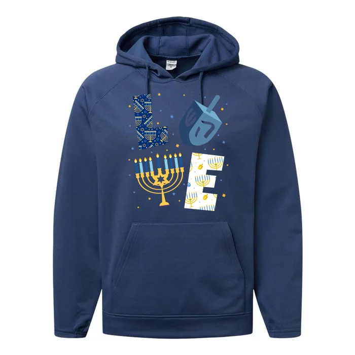 Love Hanukkah Jewish Festive Holiday Performance Fleece Hoodie