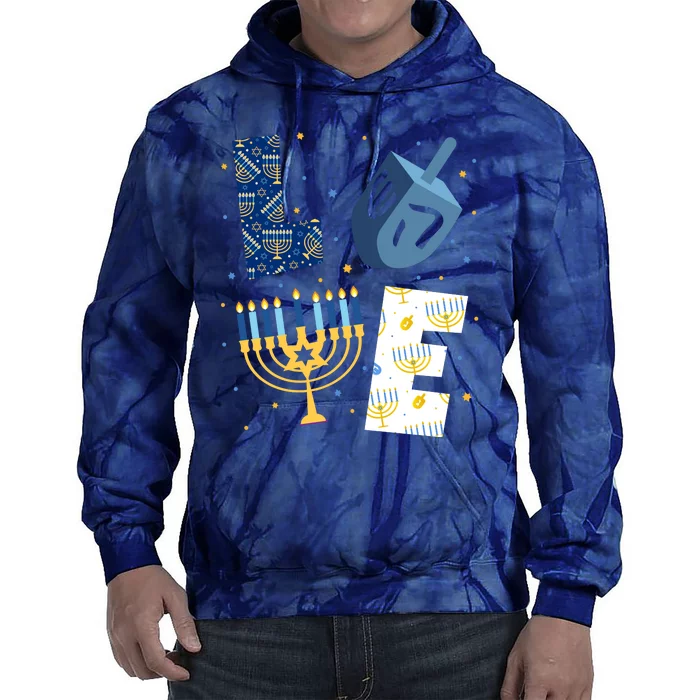 Love Hanukkah Jewish Festive Holiday Tie Dye Hoodie