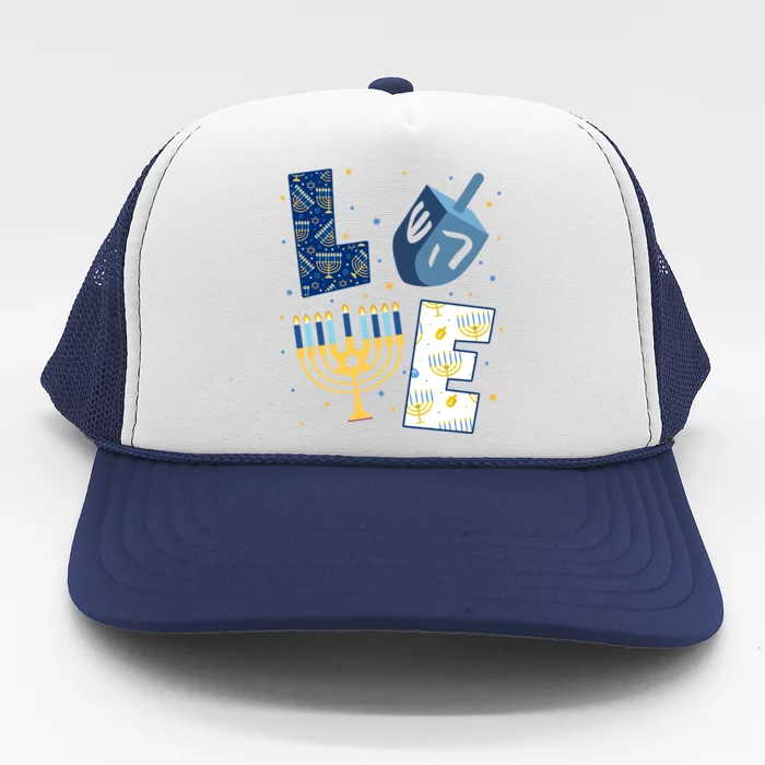 Love Hanukkah Jewish Festive Holiday Trucker Hat