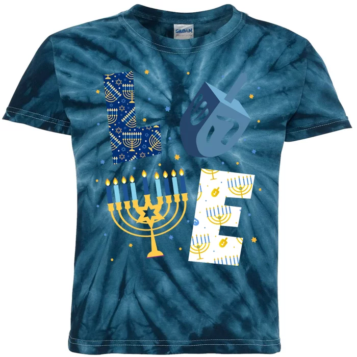 Love Hanukkah Jewish Festive Holiday Kids Tie-Dye T-Shirt