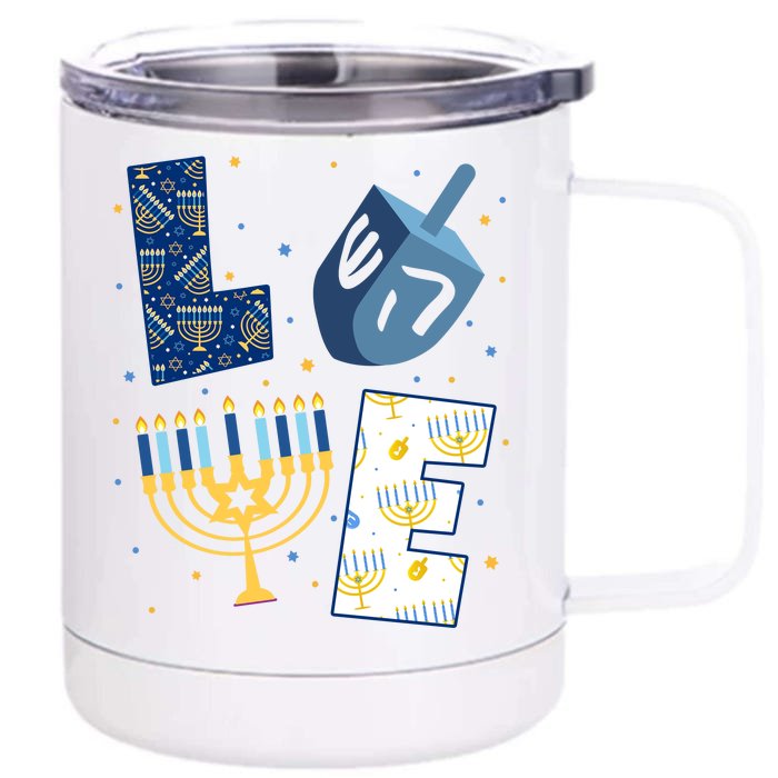 Love Hanukkah Jewish Festive Holiday Front & Back 12oz Stainless Steel Tumbler Cup