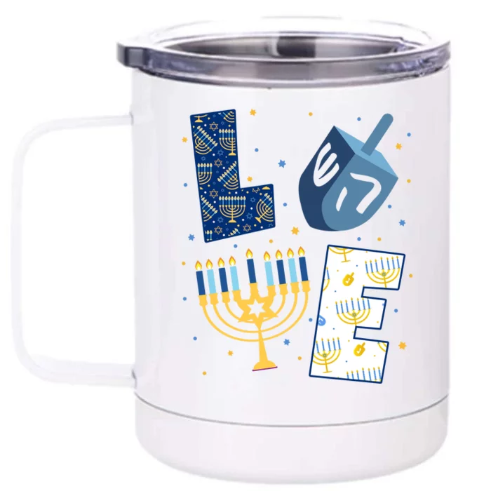 Love Hanukkah Jewish Festive Holiday Front & Back 12oz Stainless Steel Tumbler Cup