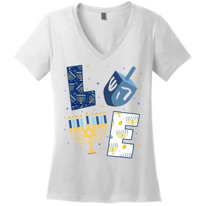 Love Hanukkah Jewish Festive Holiday Women's V-Neck T-Shirt