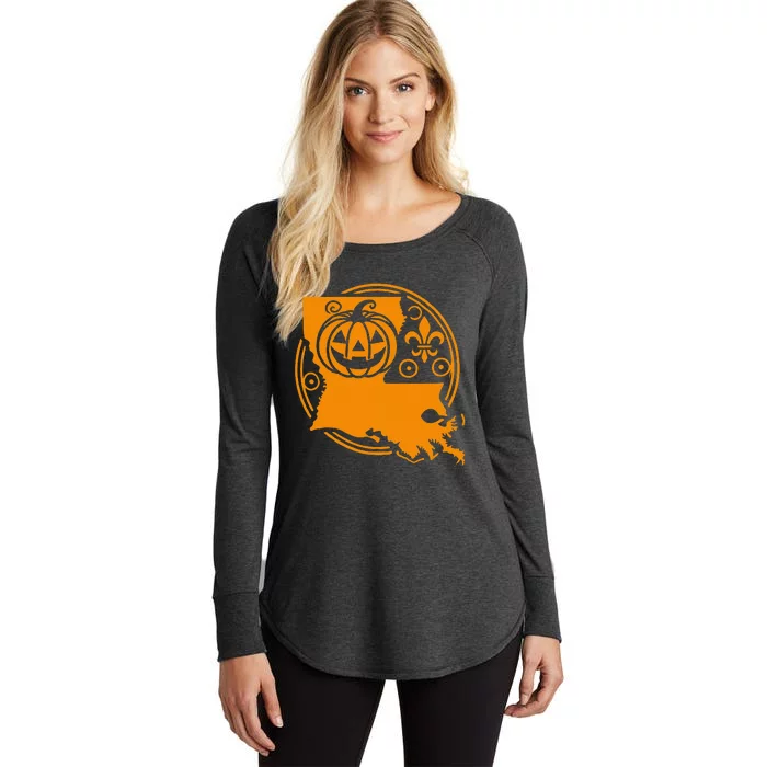 Louisiana Halloween Jack O Lantern With Fleur De Lis Women's Perfect Tri Tunic Long Sleeve Shirt