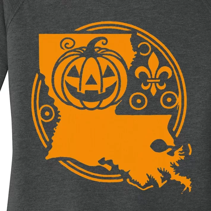 Louisiana Halloween Jack O Lantern With Fleur De Lis Women's Perfect Tri Tunic Long Sleeve Shirt