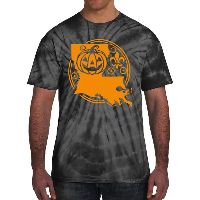 Louisiana Halloween Jack O Lantern With Fleur De Lis Tie-Dye T-Shirt