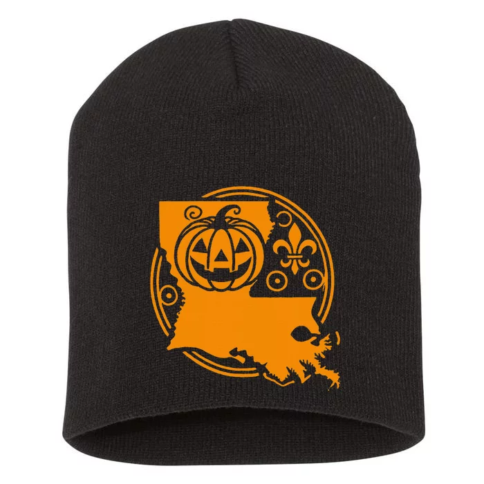 Louisiana Halloween Jack O Lantern With Fleur De Lis Short Acrylic Beanie