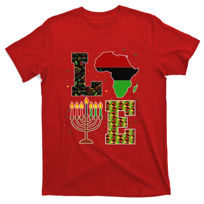 LOVE Happy Kwanzaa Decorations Africa Map Kinara Candles T-Shirt