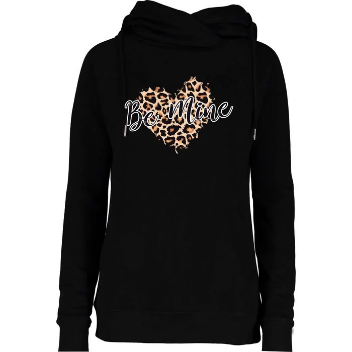 Love Heart Leopard Print Be Mine Womens Funnel Neck Pullover Hood