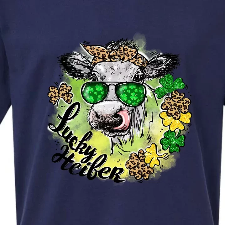 Lucky Heifer Leopard Shamrock Southern Girl St Patrick Day Sueded Cloud Jersey T-Shirt